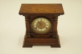 19th century oak mantel clock with key