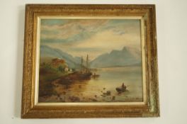 Oil on canvas of lake scene