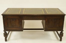 20th century oak pedestal desk with three leather inserts, Jaycee style