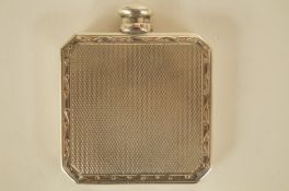 A continental silver coloured scent flask, stamped '800' of square cut corner outline, screw cap,