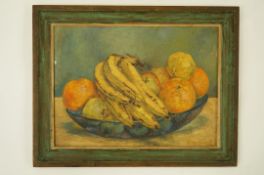 Oil on board of still life fruit, dated 1963, signed Jodge Hopkins