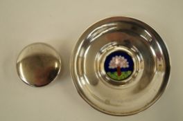 Silver pill box and enamelled dish