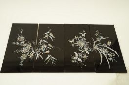 Set of 4 pieces - black lacquered panels with inlay mother of pearls - "The 4 Seasons of Flowers"