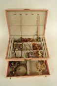 Jewellery box containing good quality costume jewellery and rings