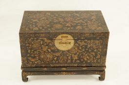 Late 19th/early 20th century Elm gilded black lacquer cloth chest, Shanxi province, China