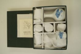 Unused Japanese tea service in bamboo presentation case along with unused Takahama Yaki porcelain