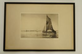 20th century signed etching of a sailing boat