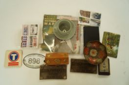 A selection of collectables comprising railwayana including two French Railways wagon plates, 1950's