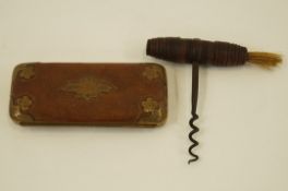 Cork screw and brass leather case