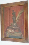 A large early 20th century still life oil on canvas in pine frame