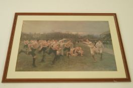 A print entitled "The Rugby Match" by William Barns Wollen