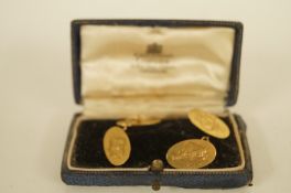 A pair of 18ct gold cufflinks, Birmingham 1902, monogrammed, 6.2 grams gross