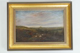 A 20th century oil on canvas of Glastonbury Tor