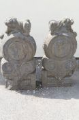A large pair of oriental stone ornaments H 97cm, W 44cm
