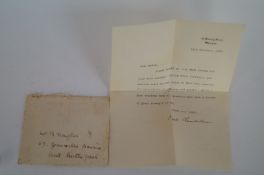 A letter from 10 Downing Street from 19th October 1938, signed by Neville Chamberlain
