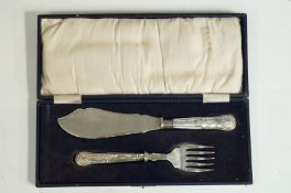 A cased set of fish knife and fork