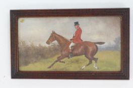 A Victorian oil on panel of Hunter on horseback