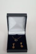 9ct two tone heart pendant and chain plus 9ct earrings
