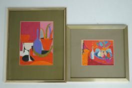 Jane Pascoe, two various mixed media painting "Wineglass" The Old Rectory"