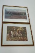 Two various pictures, one of a spaniel, the other of a hunting scene