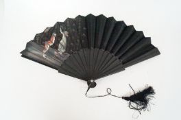 A French hand painted silk fan