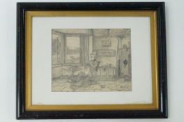 A mid 20th century pencil drawing of a fisherman, signed J Dewfall 1951