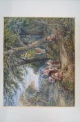 A watercolour of a family gathering in the woods 1868