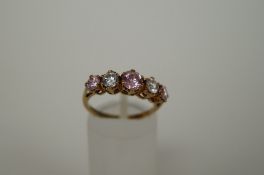 9ct gold pink and white five stone set ring