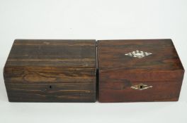 A rosewood sewing box and one other