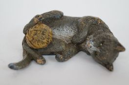 A bronze figure of a kitten, has a Bergman mark
