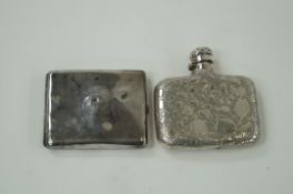 An oriental cigarette case and a white metal flask