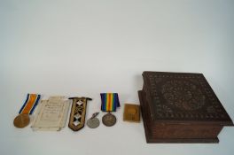 Two WWII medals awarded to RMA 1620 signed  GR M Baker, along with various other items