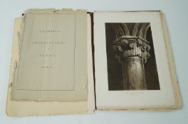 A large folio of "Examples of architecture of Venice" by Ruskin