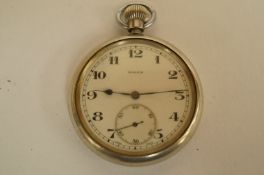 Rolex, an open faced metal pocketwatch, the white enamel signed dial with black hands, Arabic