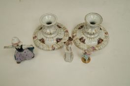 A pair of Dresden candlesticks, a Karl Ens figure and two German figures