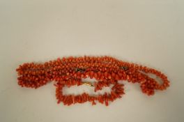 A necklace of branch coral coral with another similar 34cm & 40cm long, with one other similar