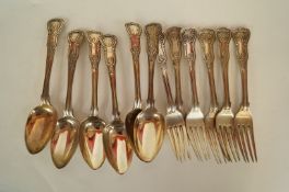 A set of six Irish William IV silver dessert spoons and six dessert forks, by William Cummins,