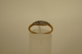A five stone diamond ring, set with graduated single cut stones, finger size N 1/2, 2g gross, cased