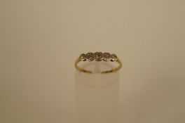 A five stone diamond ring, the graduated single cuts illusion set, finger size O, 1.2g gross