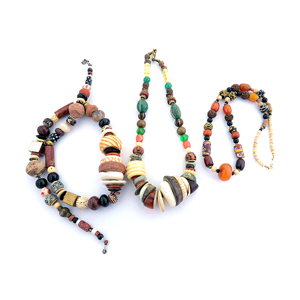 *Collection of Three Mutlistone, Glass, Silver Bead Necklaces.  Composed of various African trade
