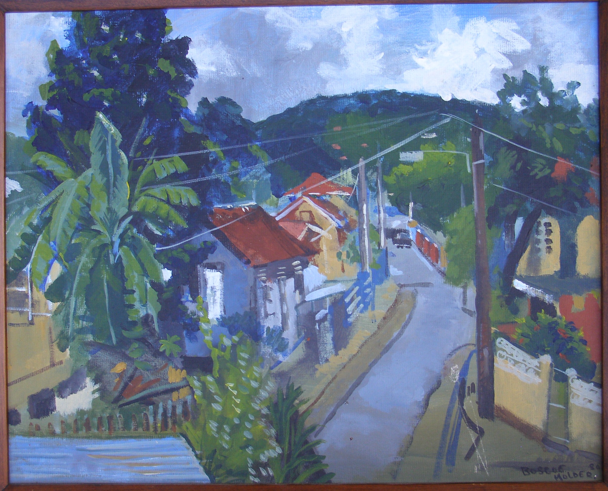 Boscoe Holder (Trinidad & Tobago 1921-2007) - acrylic on canvas board - `On The Street Where I