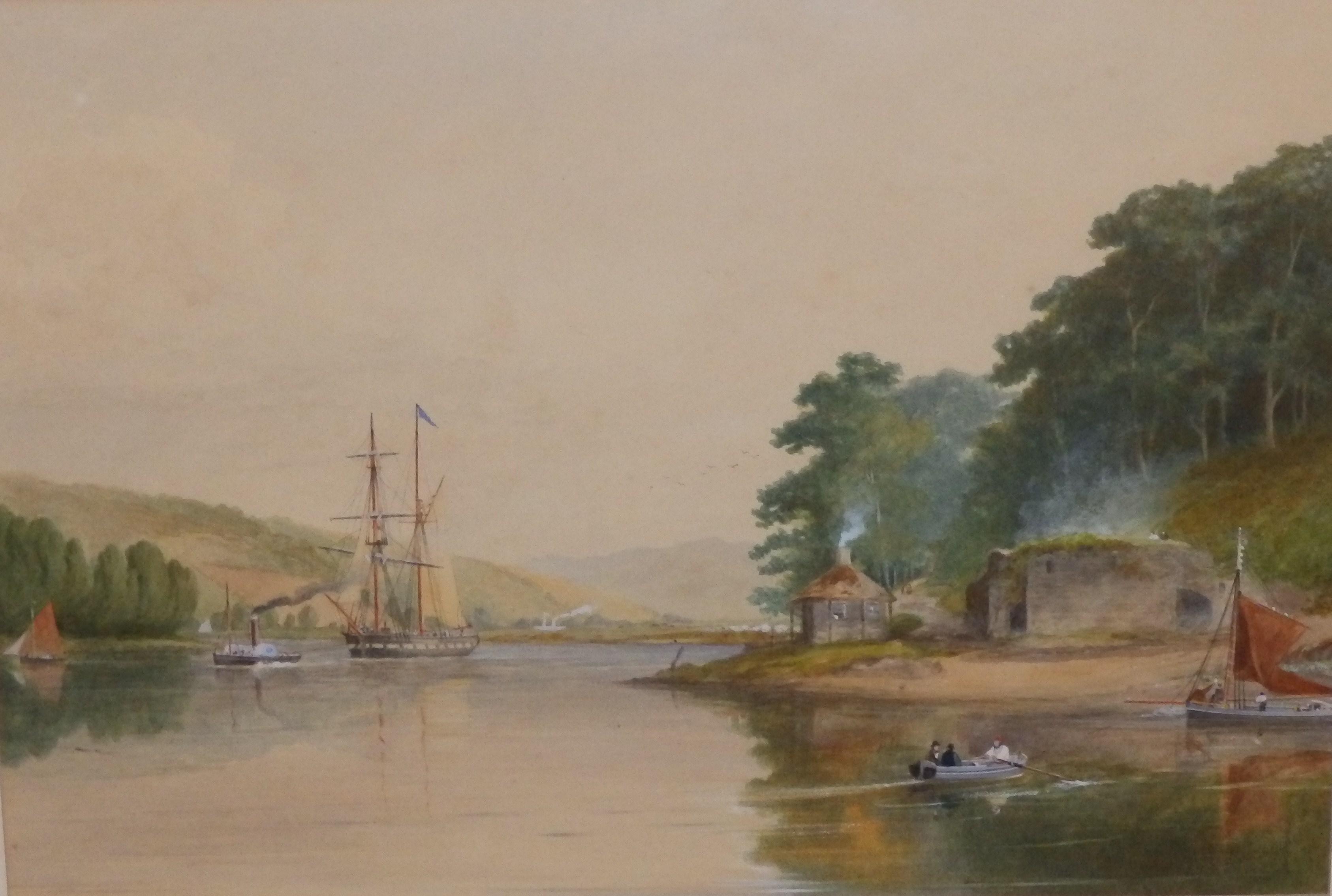 Luscombe - 19thC watercolour - River Dart with shipping, 10.5? x 15.5?