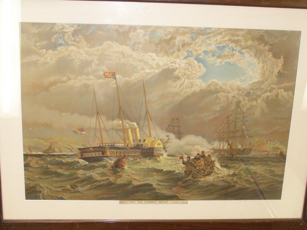 A Victorian colour print ? `Saluting the Queen`s Yacht ? Plymouth Sound`
