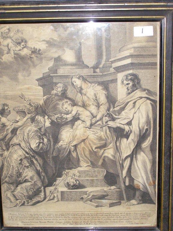 Paulus Pontius after vanDyck ? engraved black & white print ? `St Rosalba` ? old collection number