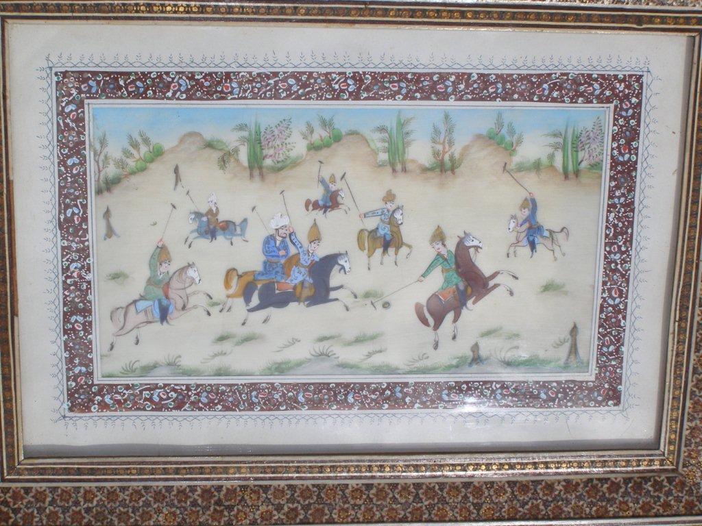 A Persian painted panel ? Polo match