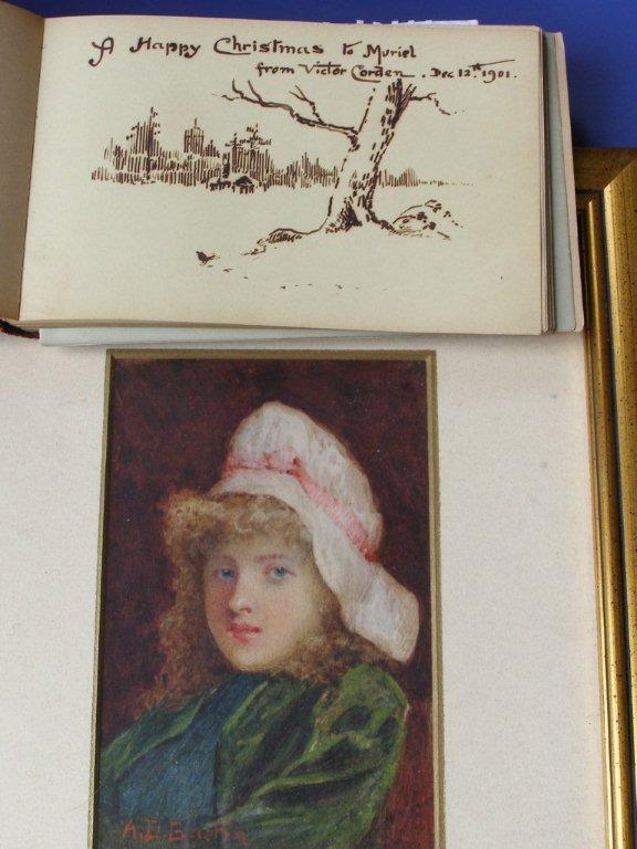 A. D Bastin ? small watercolour portrait of a young girl together with a related sketchbook/