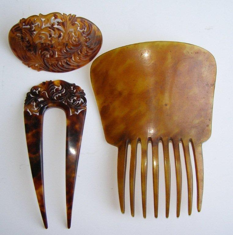 A tortoiseshell hair comb and other related items