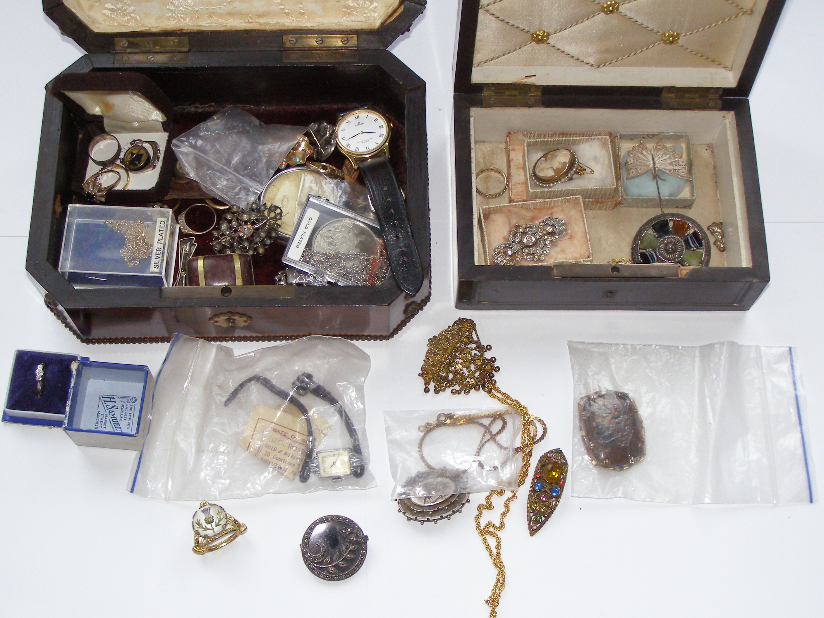 Two small jewellery boxes and contents