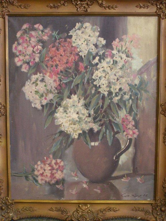 Geo. Ray (?) - oil on canvas ? Still life flowers, signed & dated (19)46, 20? x 15?