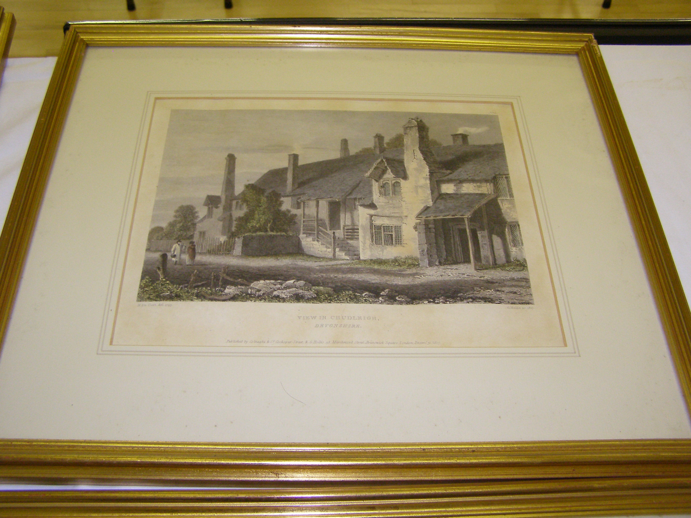 A set of six antiquarian colour prints ? Views of buildings in Chudleigh ? a/f